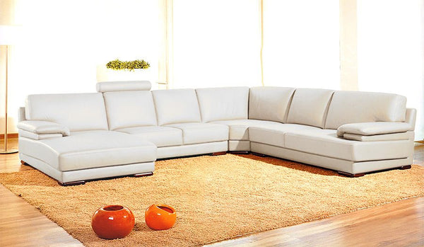 39' Orange Leather and Wood Sectional Sofa