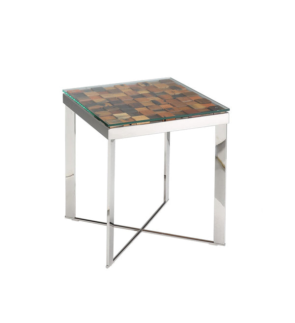 22' Wood  Steel  and Glass End Table