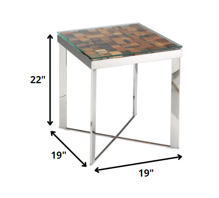 22' Wood  Steel  and Glass End Table