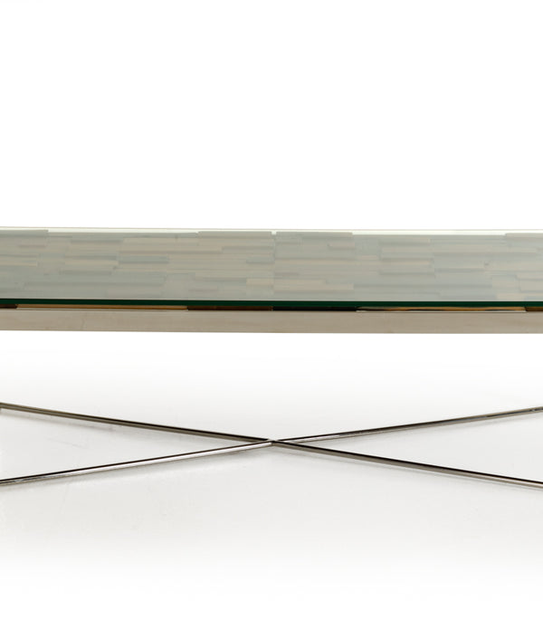 14' Mosaic Wood  Glass  and Steel Coffee Table