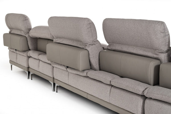 39' Grey Fabric  Foam  Wood  and Stainless Steel Sectional Sofa