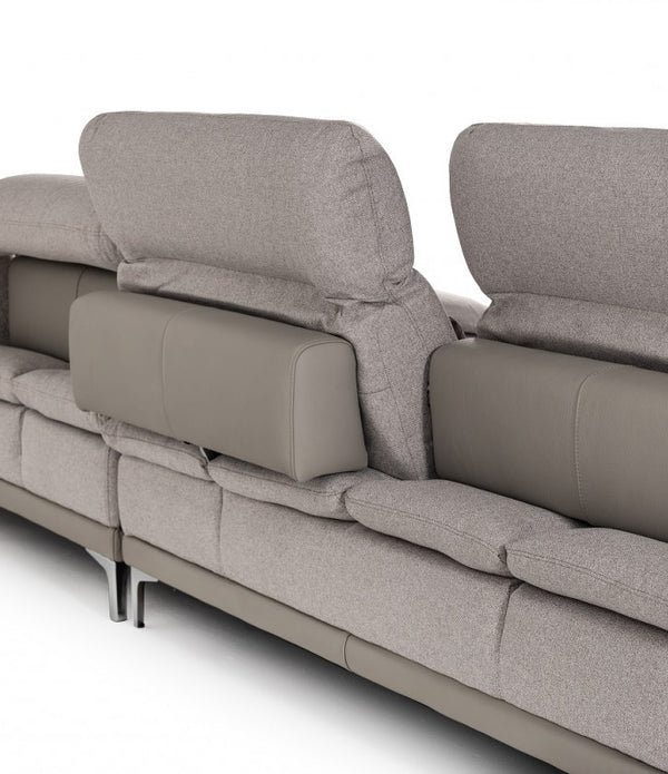 39' Grey Fabric  Foam  Wood  and Stainless Steel Sectional Sofa