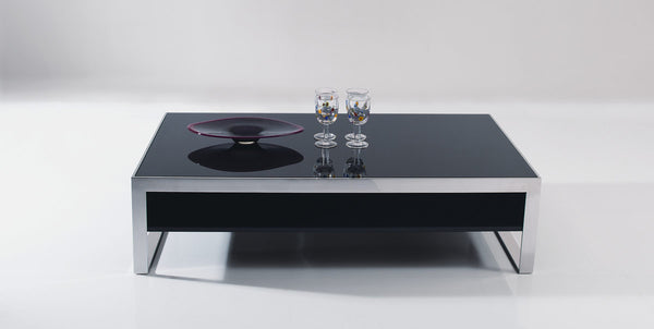 14" Ebony Lacquer MDF and Steel Coffee Table