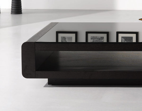 13" Black Oak Veneer and Glass Coffee Table