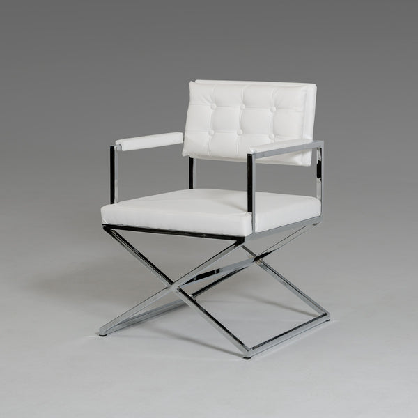 33' White Leatherette and Steel Dining Arm Chair