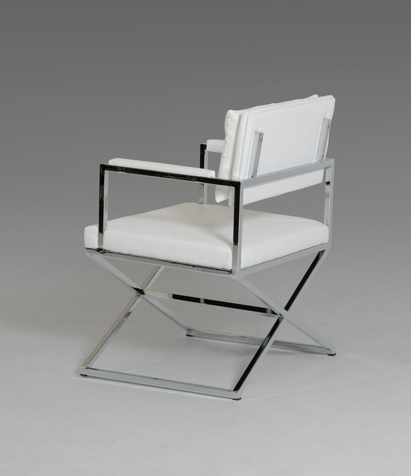 33' White Leatherette and Steel Dining Arm Chair