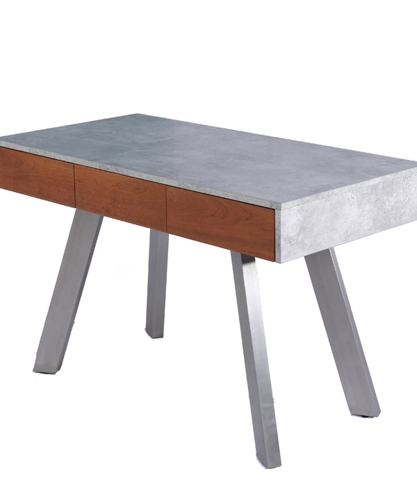 30' Walnut Veneer  Metal  and Concrete Desk