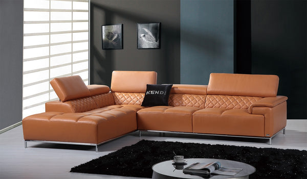 36' Orange Leather  Foam  Metal  and Wood Sectional Sofa