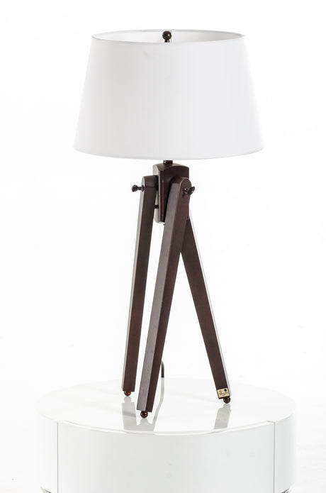 28" White Fabric and Wood Table Lamp