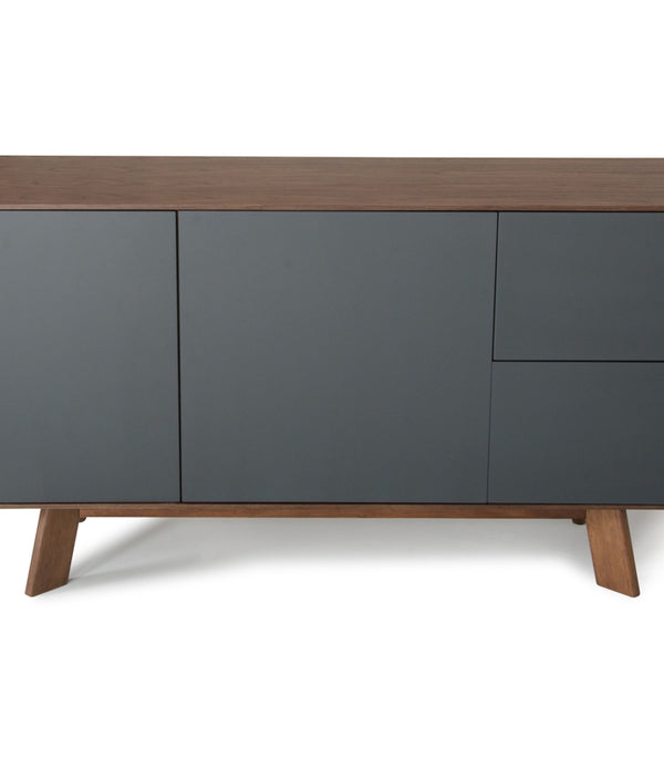 30' Charcoal Grey and Walnut Veneer  MDF  and Metal Buffet