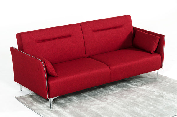 35' Red Fabric  Foam  Steel  and Wood Single Sofa