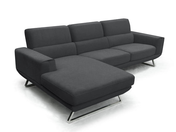 33' Dark Grey Fabric  Foam  Wood  and Steel Sectional Sofa