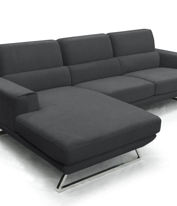 33' Dark Grey Fabric  Foam  Wood  and Steel Sectional Sofa