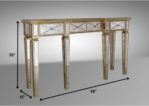 35' Mirrored Glass and MDF Console Table