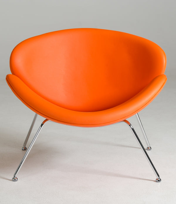 28' Orange Leatherette and Metal Accent Chair