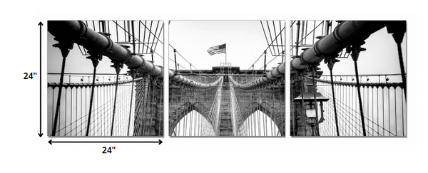 24' Black and White Canvas 3 Horizontal Panels Photo