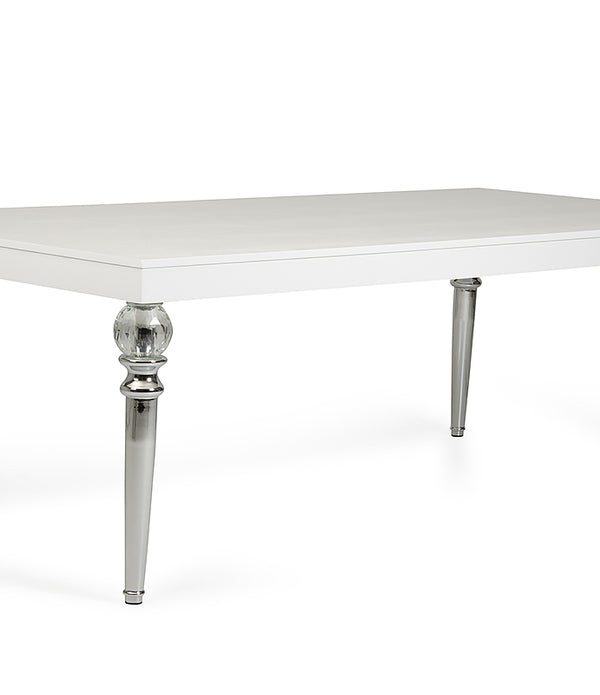 31' White Crocodile Dining Table with Crystal Clear Legs