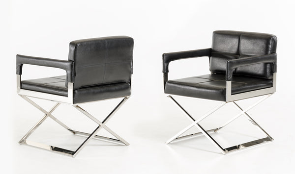 30' Black Bonded Leather and Metal Accent Chair