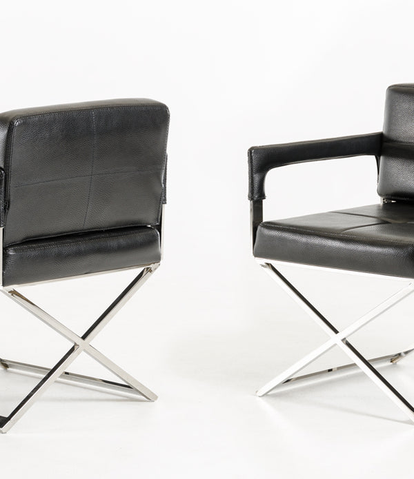 30' Black Bonded Leather and Metal Accent Chair