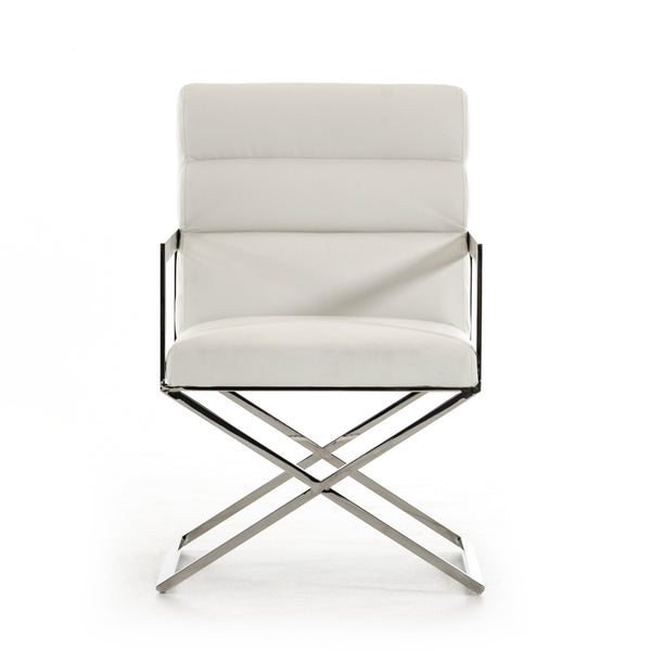 24' White Leatherette and Stainless Steel Dining Chair