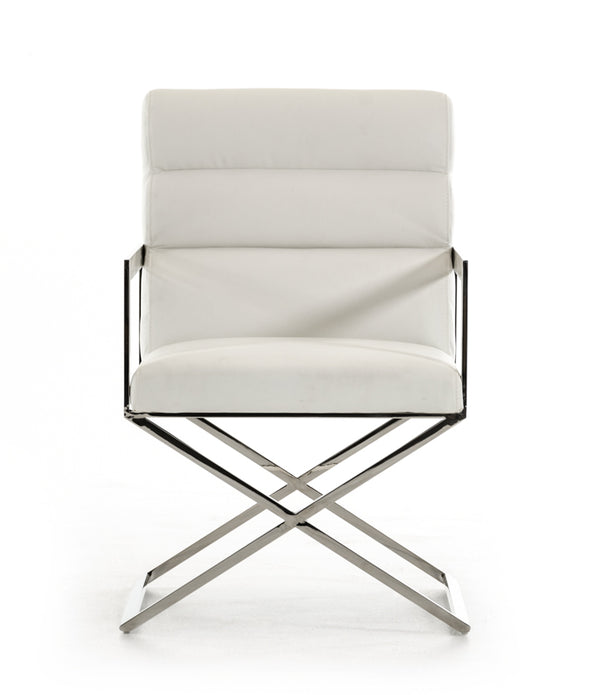 24' White Leatherette and Stainless Steel Dining Chair