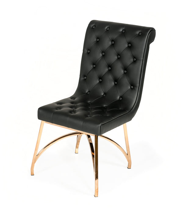 37' Black Leatherette and Rosegold Stainless Steel Dining Chair