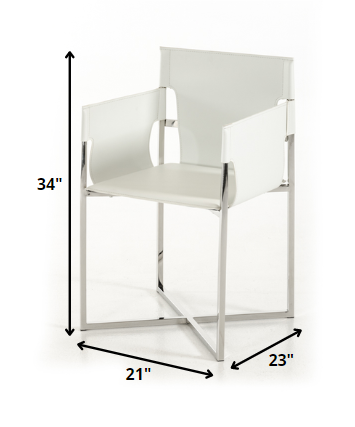 34' White Eco Leather and Stainless Steel Dining Chair