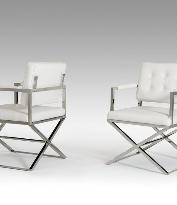 35' White Leatherette and Stainless Steel Dining Chair