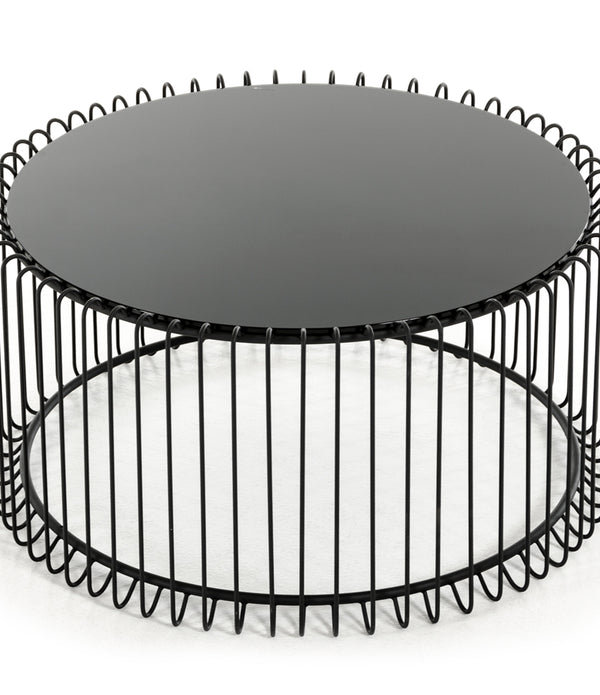 19' Black Metal and Glass Round Coffee Table