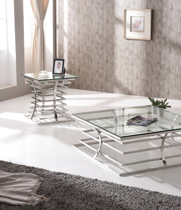 22' Glass and Stainless Steel Square End Table