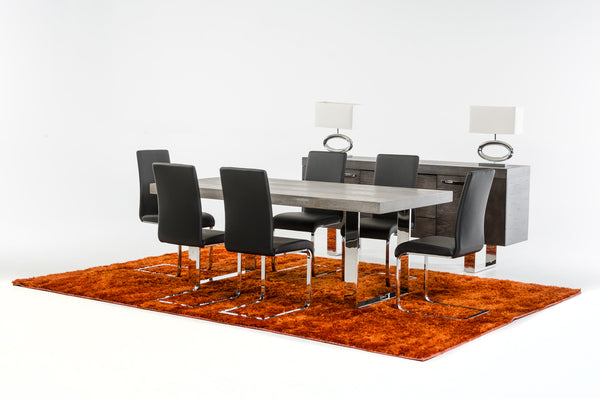 30' Grey Brush Veneer and Stainless Steel Dining Table