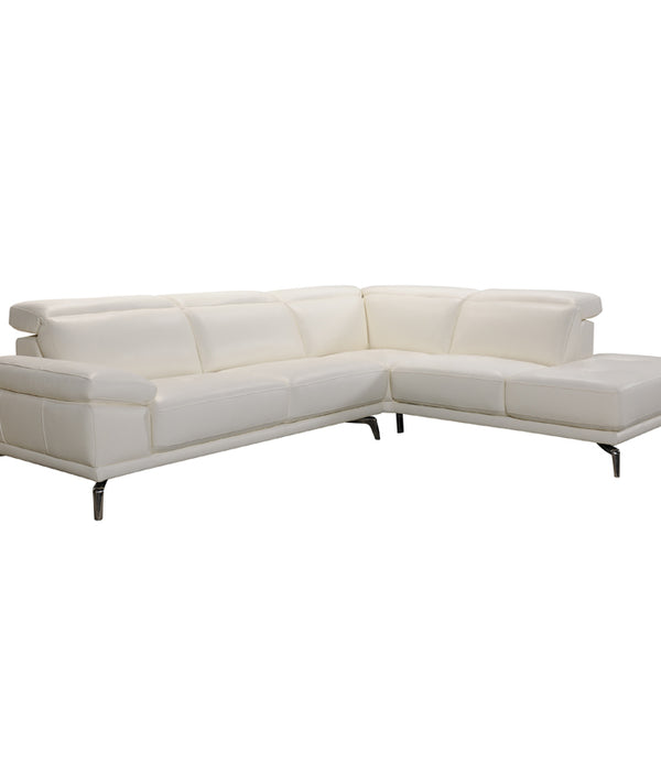 29' White Leather and Wood Sectional Sofa