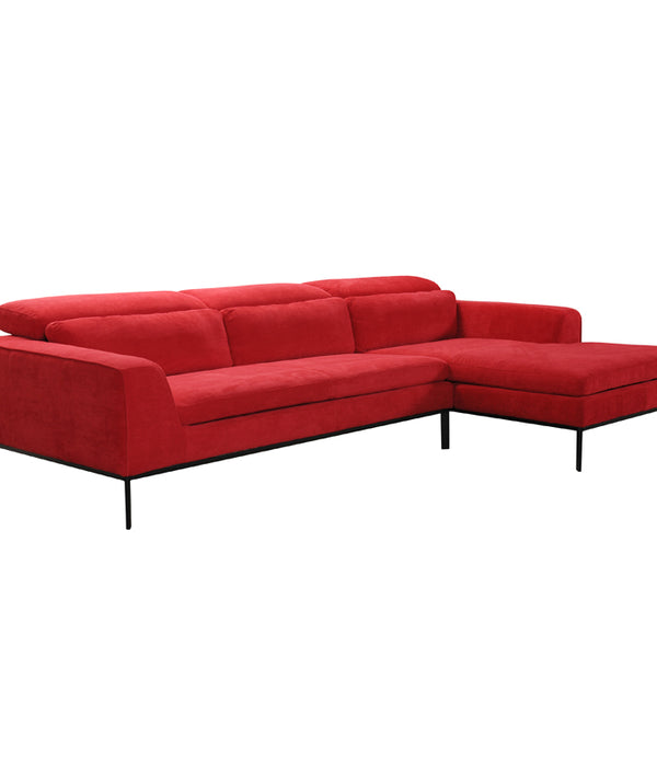 28' Red Fabric and Wood Sectional Sofa