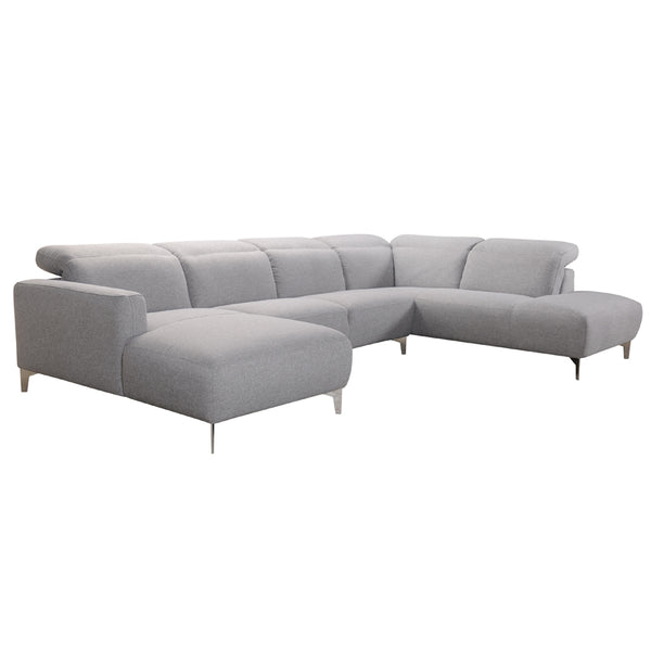 30' Grey Fabric and Iron Sectional Sofa with a Wood Frame