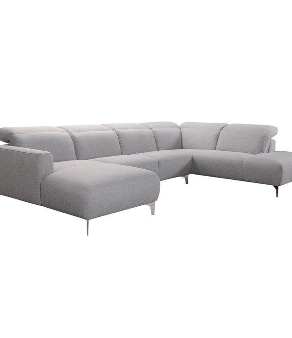 30' Grey Fabric and Iron Sectional Sofa with a Wood Frame