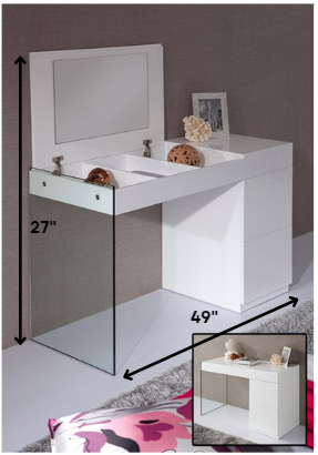 27' White Glass Floating Vanity with a Mirror