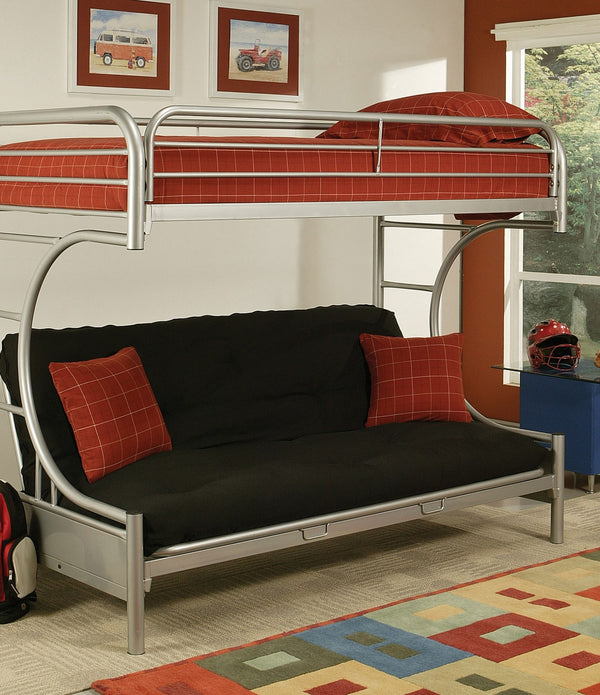 84' X 62' X 65' Twin Xl Over Queen Silver Metal Tube Futon Bunk Bed