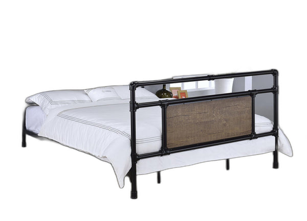 Full Bed, Black & Oak - Metal, Wood Panel, Melami Black