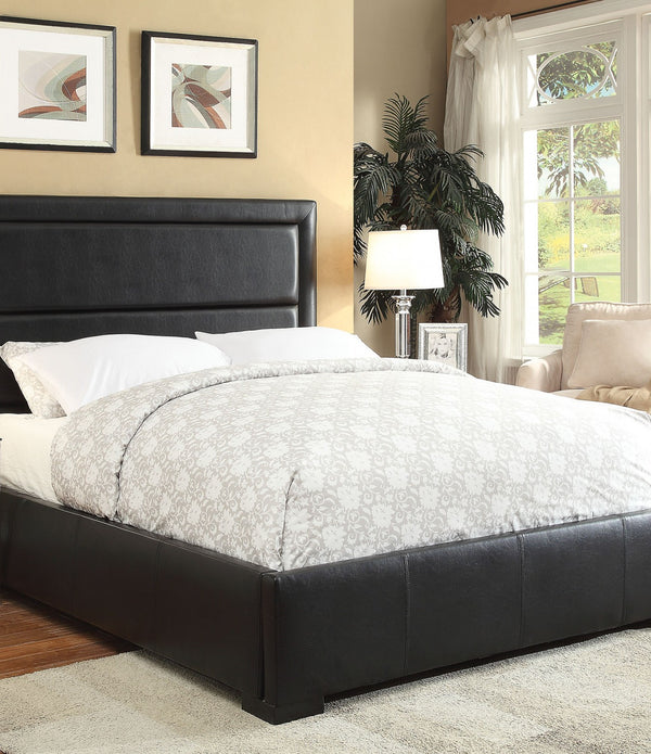 Queen Bed, Black PU - PU, Wood Frame, Black PU