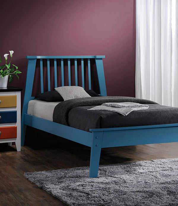 Queen Bed, Blue - Poplar Wood Blue