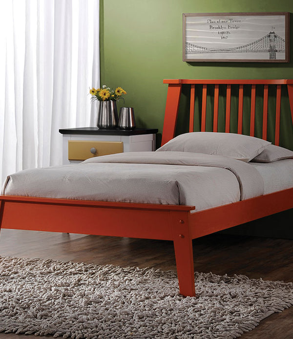 Queen Bed, Orange - Poplar Wood Orange