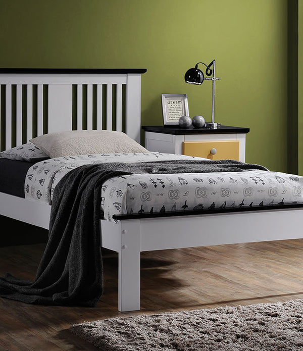 Queen Bed, White & Black - Poplar Wood White & Black