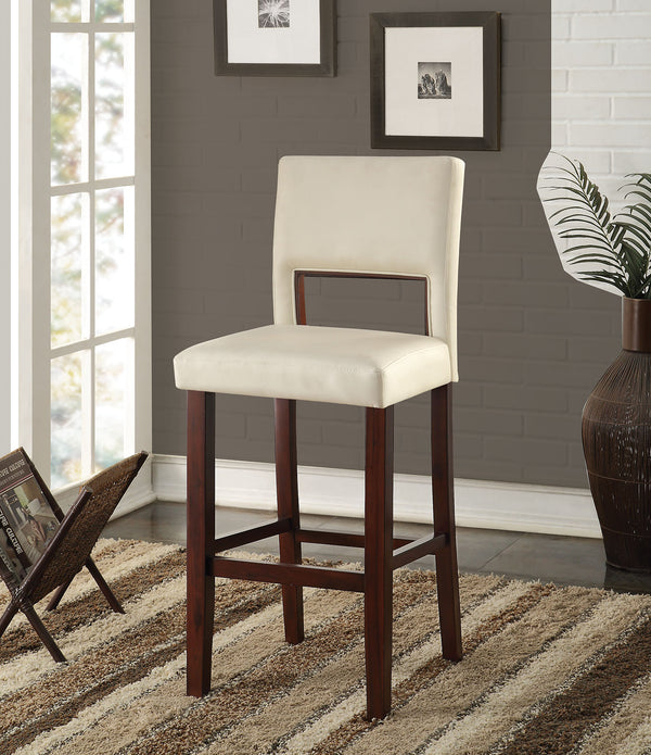 White Faux Leather And Espresso Wooden Bar Chair