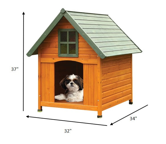 32" X 34" X 37" Honey Oak And Green Pet House