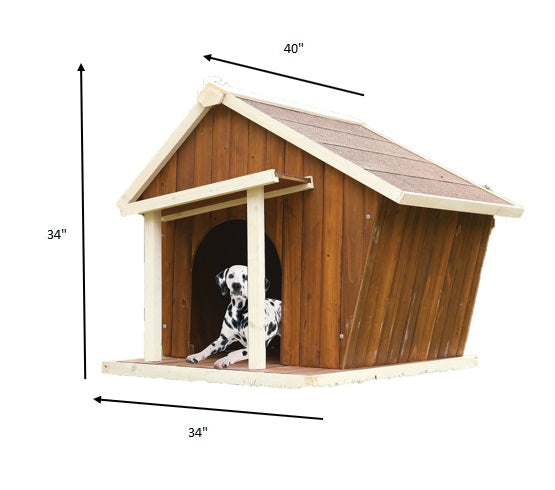 42" X 40" X 34" Cream And Oak Pet House