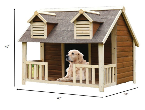 45" X 50" X 40" Cream And Oak Pet House