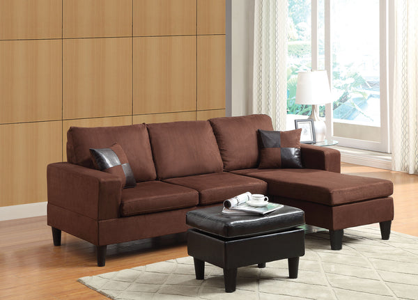 Sectional Sofa (Reversible Chaise) with Ottoman & 2 Pillows, Chocolate Microfiber & Espresso PU - MFB, PU Chocolate MFB & Espresso PU