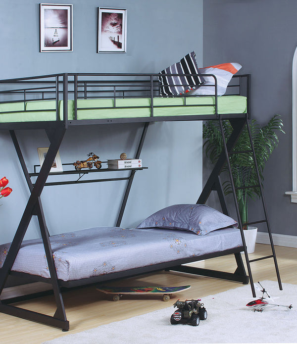 TwinTwin Bunk Bed With Bookshelf Sandy Black - Steel Tube Mdf Pvc Sandy Black