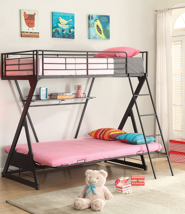 77' X 41' X 72' Twin Over Full Sandy Black Futon Bunk Bed With Bookshelf