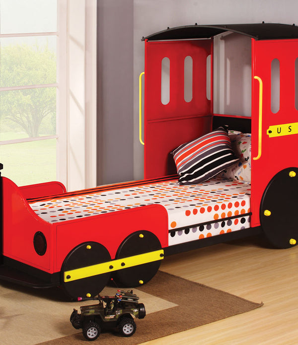 Twin Bed, Red Train - Metal, MDF, PU, 25kg FR S Red Train